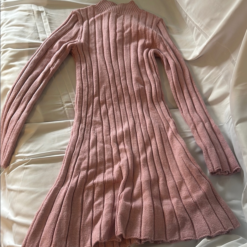 Elegant Pink Ribbed Knit Sweater Dress from Anthropologie